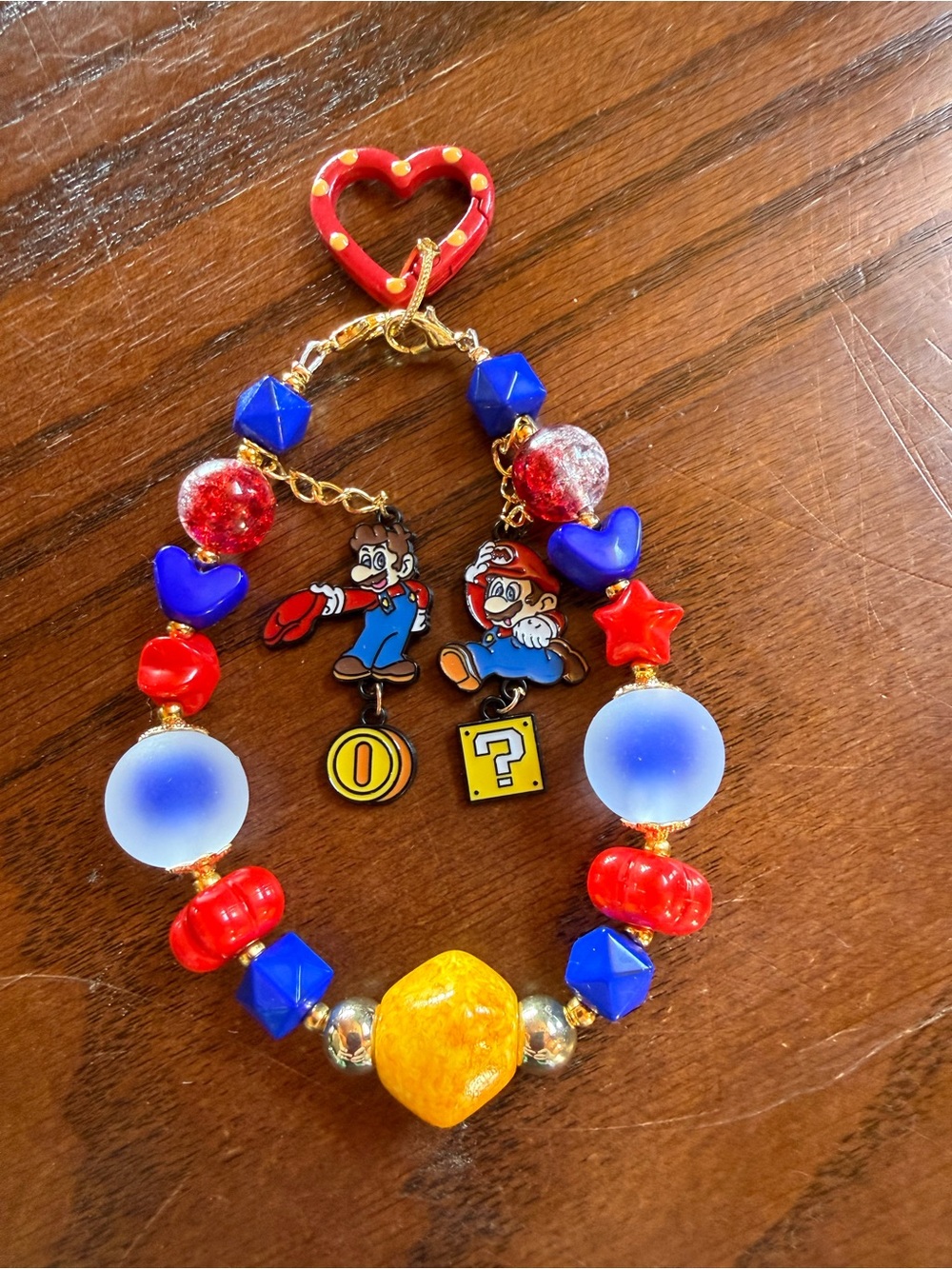 Mario Red & Blue Superhero Beaded Keychain with Charms